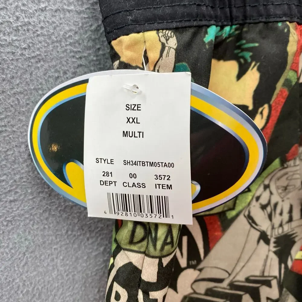 Batman DC Comics Retro Swim Trunks Mens 2XL Superman Flash Lined Pocket‎ Beach